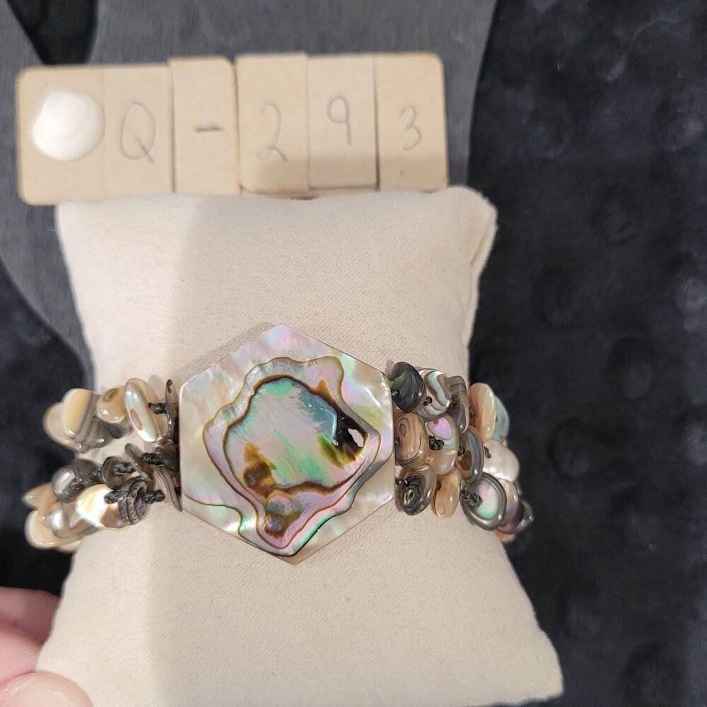 Item #Q293  Sterling Silver Abalone Shell Beaded Handmade 8 in Bracelet